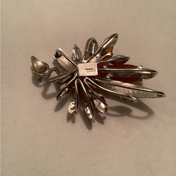 New vintage SILVER autumnal corsage pendant (carnelian?) - Picture 12 of 13